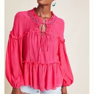 Anthropologie Ranna Gill poet peasant blouse size Medium hot pink